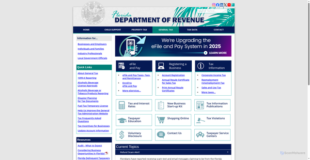 Security scan screenshot of https://floridarevenue.com/taxes/Pages/default.aspx