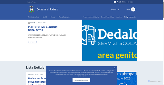 Security scan screenshot of https://comune.raiano.aq.it/