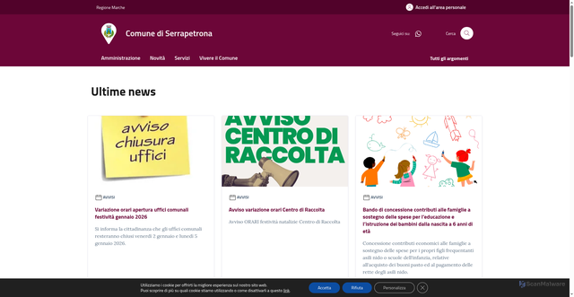 Security scan screenshot of https://www.comune.serrapetrona.mc.it/