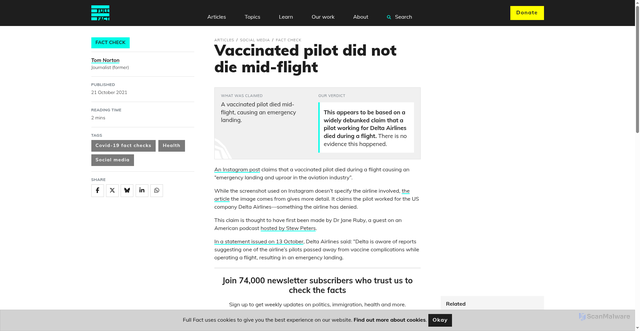 Security scan screenshot of https://fullfact.org/online/delta-airlines-pilot-died-mid-flight-false/