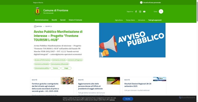 Security scan screenshot of https://comune.frontone.pu.it/