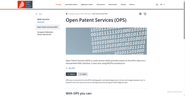 Security scan screenshot of https://ops.epo.org