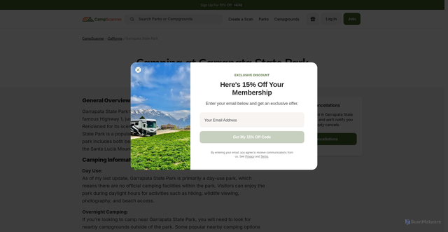 Security scan screenshot of https://www.campscanner.com/parks/california/garrapata-state-park-in-ca