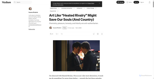 Security scan screenshot of https://susanarinderle.medium.com/art-like-heated-rivalry-might-save-our-souls-and-country-f12bacec8adf