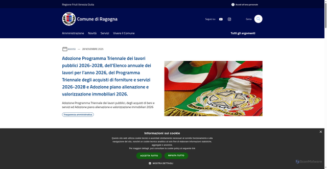 Security scan screenshot of https://www.comune.ragogna.ud.it/it