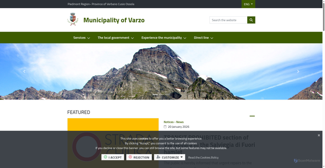 Security scan screenshot of https://www.comune.varzo.vb.it/it-it/home