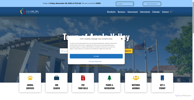 Security scan screenshot of https://applevalley.org/