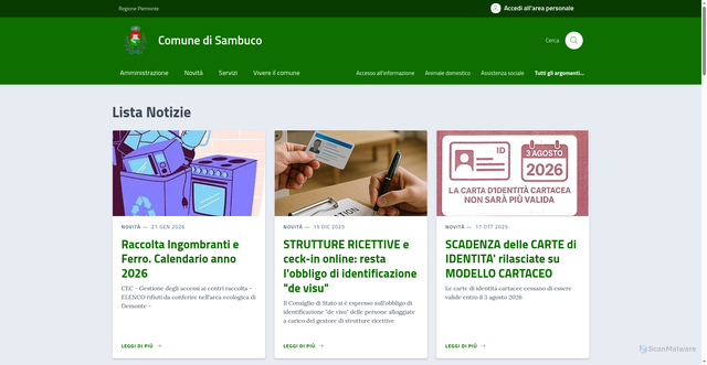 Security scan screenshot of https://www.comune.sambuco.cn.it/