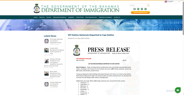 Security scan screenshot of https://www.immigration.gov.bs/107-haitian-nationals-deported-to-cap-haitien/