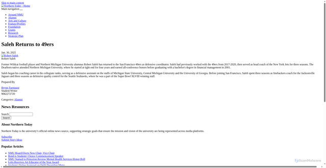 Security scan screenshot of https://news.nmu.edu/saleh-returns-49ers
