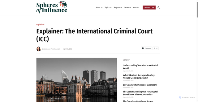 Security scan screenshot of https://spheresofinfluence.ca/international-criminal-court-icc-what-is-it/