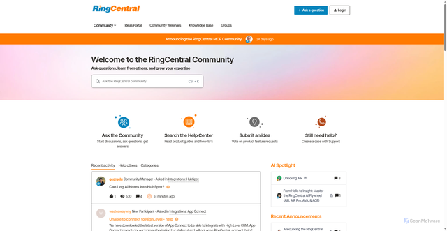 Security scan screenshot of https://community.ringcentral.com