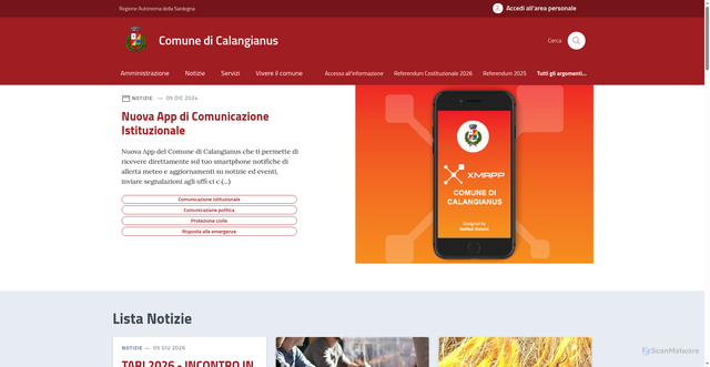 Security scan screenshot of https://www.comune.calangianus.ot.it
