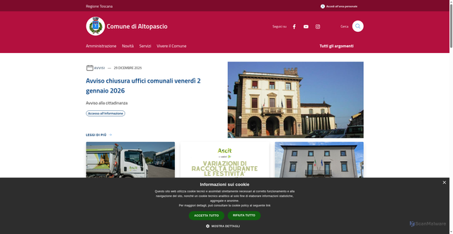 Security scan screenshot of https://www.comune.altopascio.lu.it/it