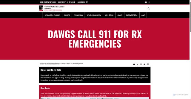 Security scan screenshot of https://healthcenter.uga.edu/dawgstakeasdirected/call-911/