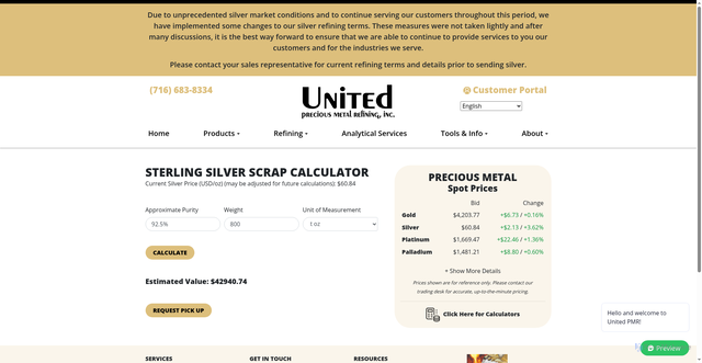 Security scan screenshot of https://www.unitedpmr.com/calculators/sterling-silver-scrap-calculator/