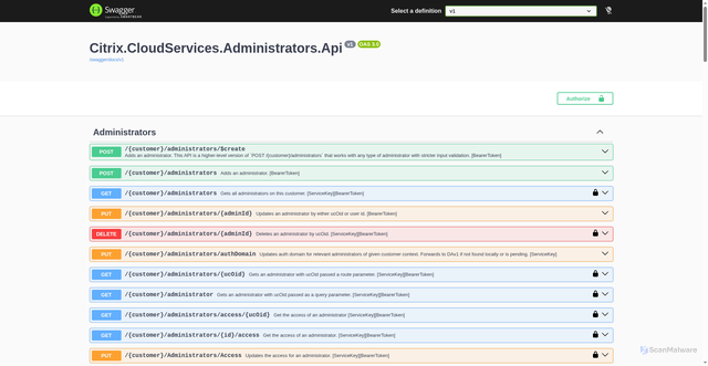 Security scan screenshot of https://administrators-direct-australiaeast-release-b.citrixworkspacesapi.net