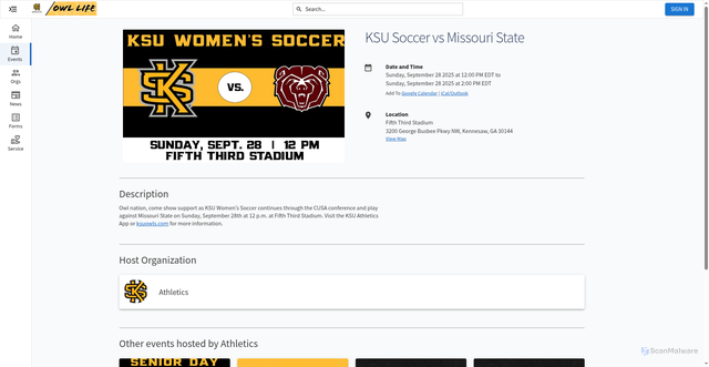 Security scan screenshot of https://owllife.kennesaw.edu/event/11382610