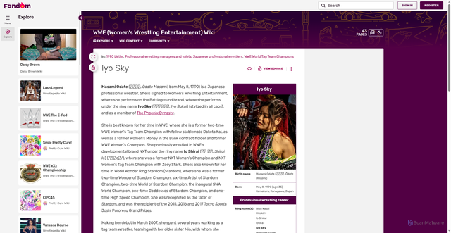 Security scan screenshot of https://wwe-womens-wrestling-entertainment.fandom.com/wiki/Iyo_Sky