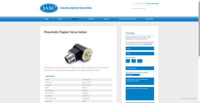 Security scan screenshot of https://jasc-controls.com/pneumatic-flapper-servo-valves/