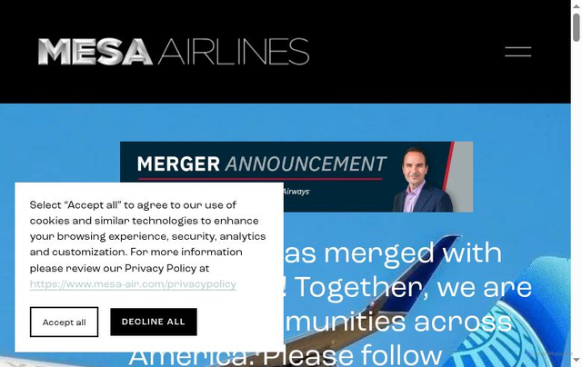 Security scan screenshot of https://www.mesa-air.com/