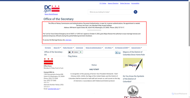 Security scan screenshot of https://os.dc.gov/service/flag-status