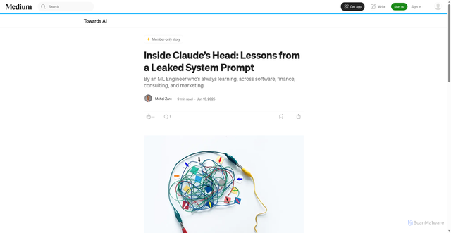 Security scan screenshot of https://pub.towardsai.net/inside-claudes-head-lessons-from-a-leaked-system-prompt-9da865f832b6