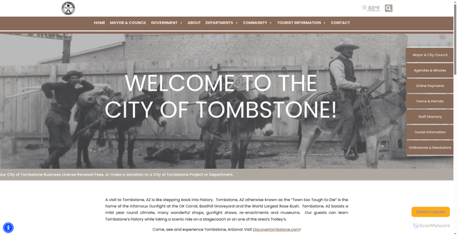 Security scan screenshot of https://cityoftombstoneaz.gov/