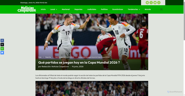 Security scan screenshot of https://noticiascoopercom.co/que-partidos-se-juegan-hoy-en-la-copa-mundial-2026-2/