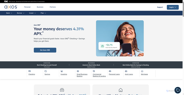 Security scan screenshot of https://axos.com