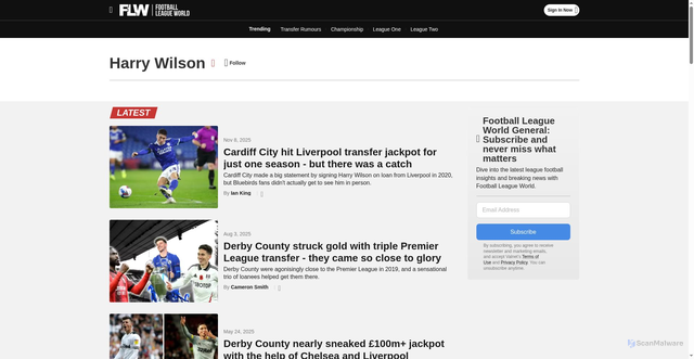 Security scan screenshot of https://footballleagueworld.co.uk/tag/harry-wilson/
