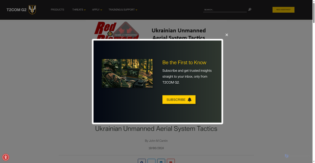 Security scan screenshot of https://oe.t2com.army.mil/product/ukrainian-unmanned-aerial-system-tactics/