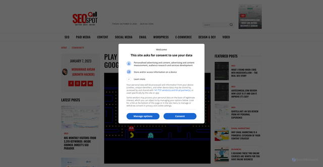 Security scan screenshot of https://theseospot.com/blog/play-pacman-30th-anniversary/