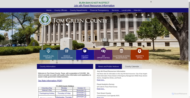Security scan screenshot of https://www.tomgreencountytx.gov