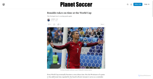 Security scan screenshot of https://planetsoccer.substack.com/p/ronaldo-taking-on-time-at-the-world