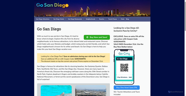 Security scan screenshot of https://www.gosandiego.com/