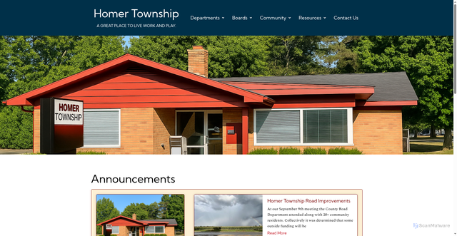 Security scan screenshot of https://homertownshipcalhouncounty.gov/