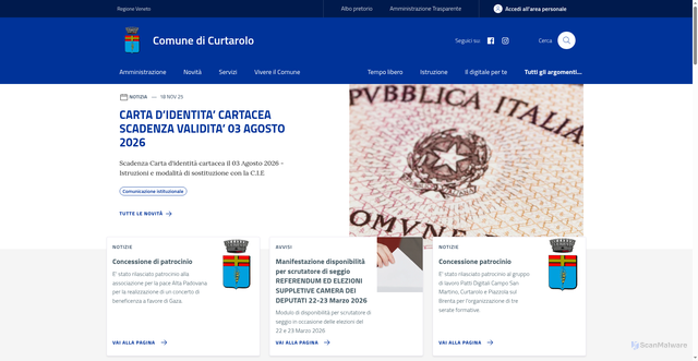 Security scan screenshot of https://www.comune.curtarolo.pd.it/