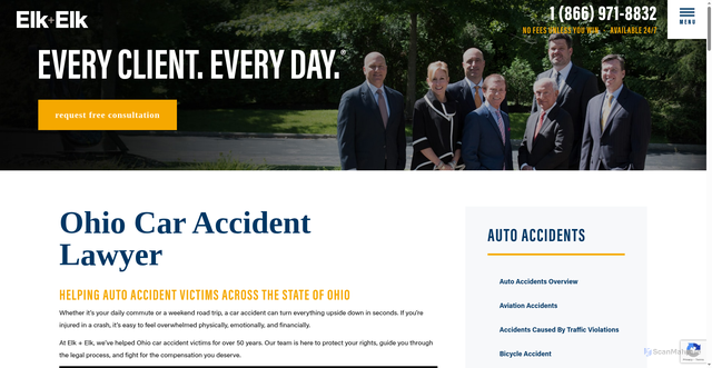 Security scan screenshot of https://www.elkandelk.com/personal-injury/auto-accidents/