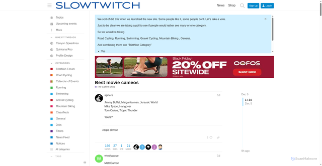Security scan screenshot of https://forum.slowtwitch.com/t/best-movie-cameos/1295099?page=2