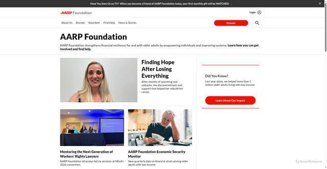 Security scan screenshot of https://aarpfoundation.org