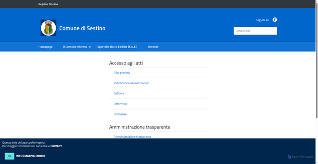 Security scan screenshot of https://www.comunedisestino.it/c051035/po/il-comune-informa.php?x=