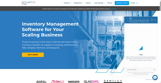 Security scan screenshot of https://finaleinventory.com