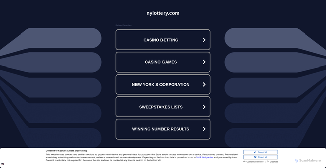 Security scan screenshot of https://www.nylottery.com/
