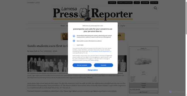 Security scan screenshot of http://www.pressreporter.com/news/sands-students-earn-first-oap-district-contest