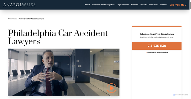 Security scan screenshot of https://www.anapolweiss.com/philadelphia-car-accident-lawyers/