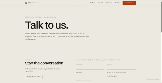Security scan screenshot of https://creston.group/contact.html