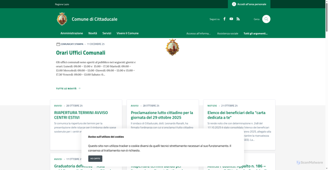 Security scan screenshot of https://www.comune.cittaducale.ri.it/