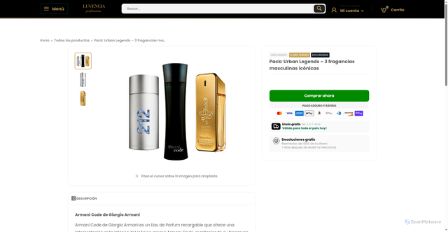 Security scan screenshot of https://luvenciaperfumeria.shop/products/combo-3-parfums