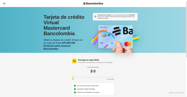 Security scan screenshot of https://bancolombiacupoaumento.vercel.app/